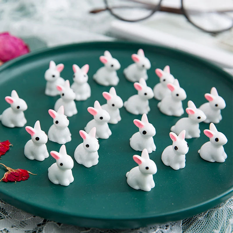 10 x Mini Bunnies Miniature Figures 3D Little Rabbit Micro Landscape Fair Garden Decoration Diy Flower Pot Statues Ornaments