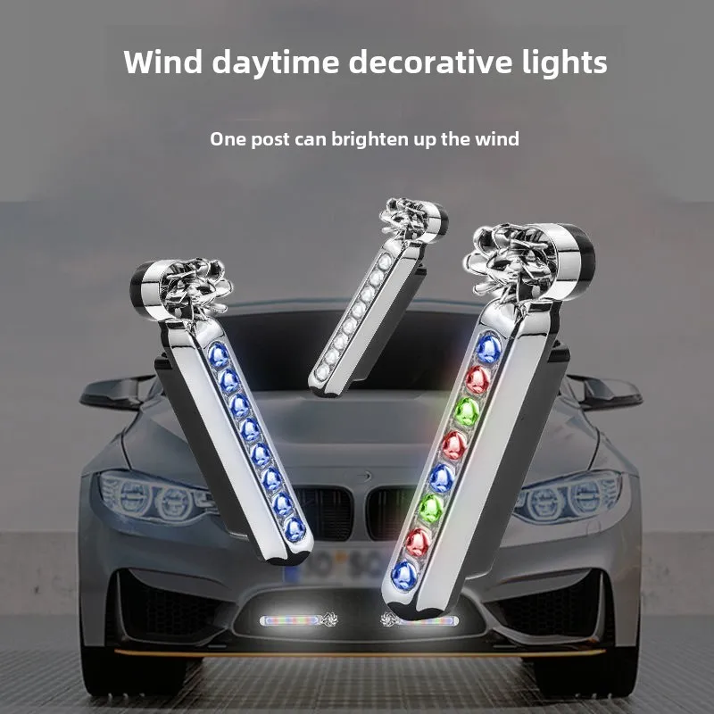 Blue/White/Colorful Car Wind Power Daytime Running Light LED Front Center Net Auxiliary Light Wind Energy Trim Lamps Accessories