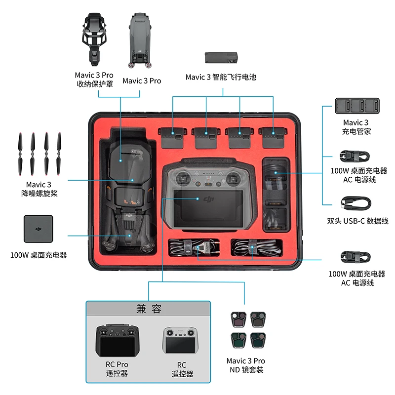 Hard Case For Mavic 3 Pro Suitcase Waterproof Hardshell Carrying Case Luxury Drone Box For DJI RC Pro/RC Storage Case