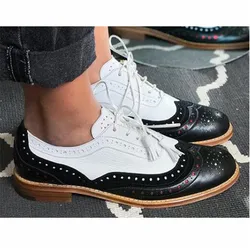 British Wingtips scarpe da sella per donna da lavoro 2022 nuovi appartamenti donna Pu pelle colori misti traforati stringate oxford brogue