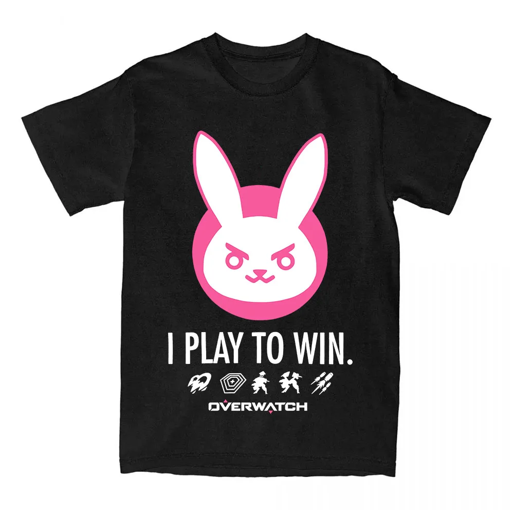 Overwatch 2 D.Va Play To Win Rabbit Tshirts Women Men Clothing Cotton Short Sleeve Loose O-neck T-shirt Graphic Print Tee Female