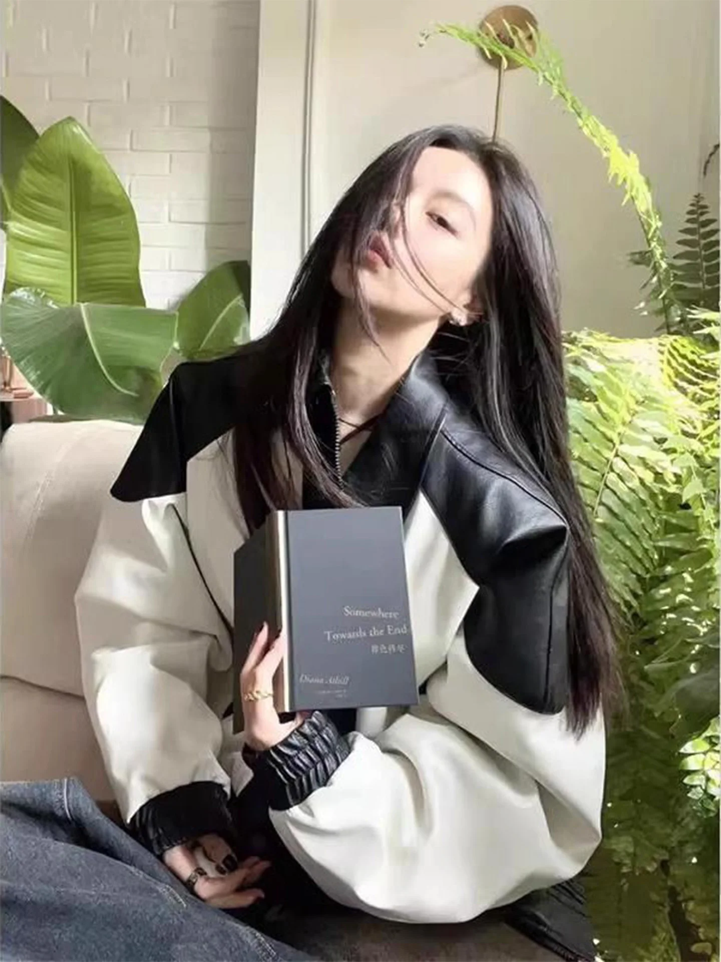 Bla cor branca blo couro jaet feminino beisebol sle roupas de motocicleta topo vintage faion ort outerwear