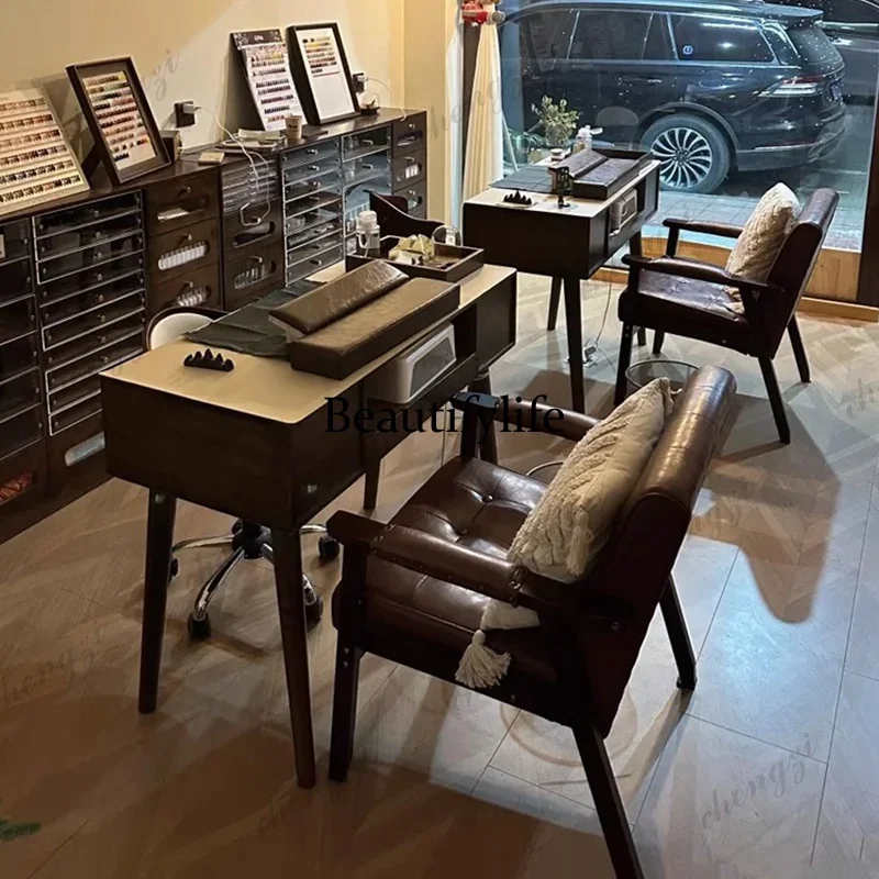 M138 Mid Century Vintage Nail Table With Storage Minimalist Design Classic Nail Desk Retro Glamour Table Manucure Salon Furnitur