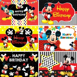 Disney-fondos de dibujos animados de Mickey Mouse para niños, decoración de feliz cumpleaños, tela de vinilo, fondos de fiesta, pancarta personalizada para Baby Shower