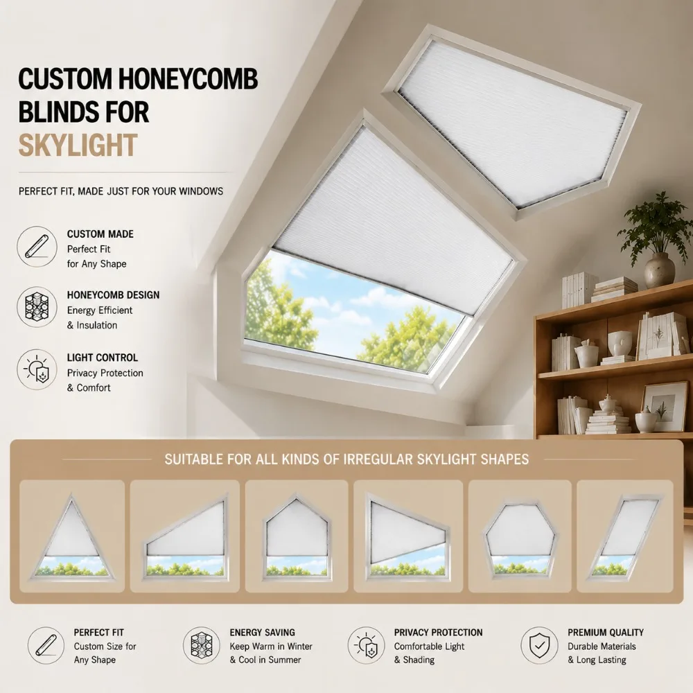 Custom Skylight Honeycomb Blinds Manual Cellular Blind Saving Energy Thermal Insulation Double Cells Blackout Shades for Windows