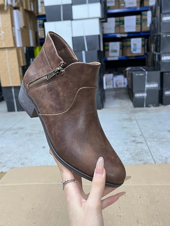 

Удобные ботильоны с круглым носком и боковой молнией, модные короткие ботинки, женские ботильоны в корейском стиле, весенне-осенние ботинки