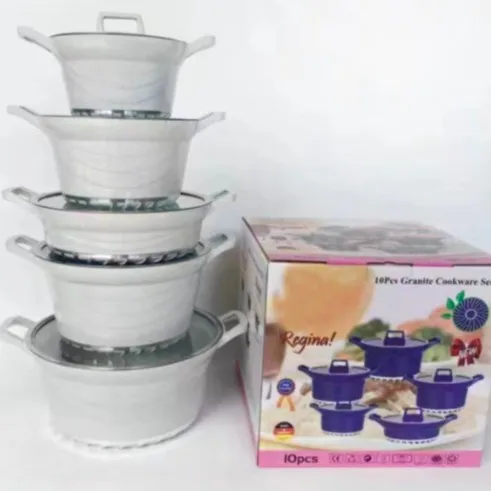 Cookware set - High-quality soup pot 10-piece set made of macemasa stone with non-stick coating, cast aluminum pot