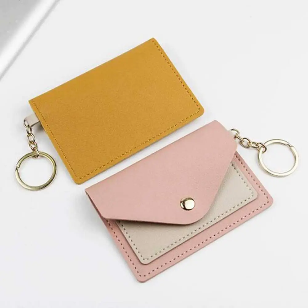 Color Card Case Business Card Cover With Keychain Coin Pocket Slim Wallet Korean Style Card Holder Coin Purse ID Card Holders