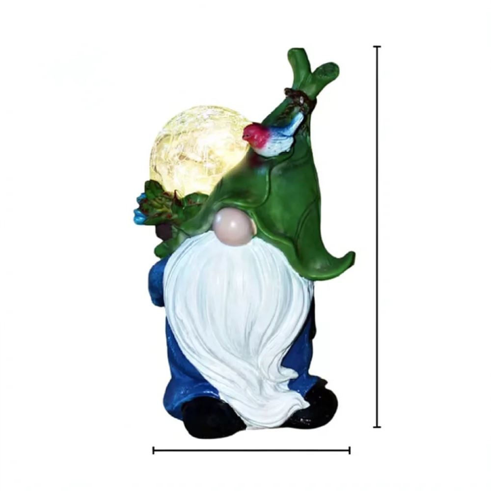 Garden Gnome Solar Lamp Resin Flocked Statue Outdoor Decorative Figurine Waterproof Ornament For Backyard Lawn Pathway