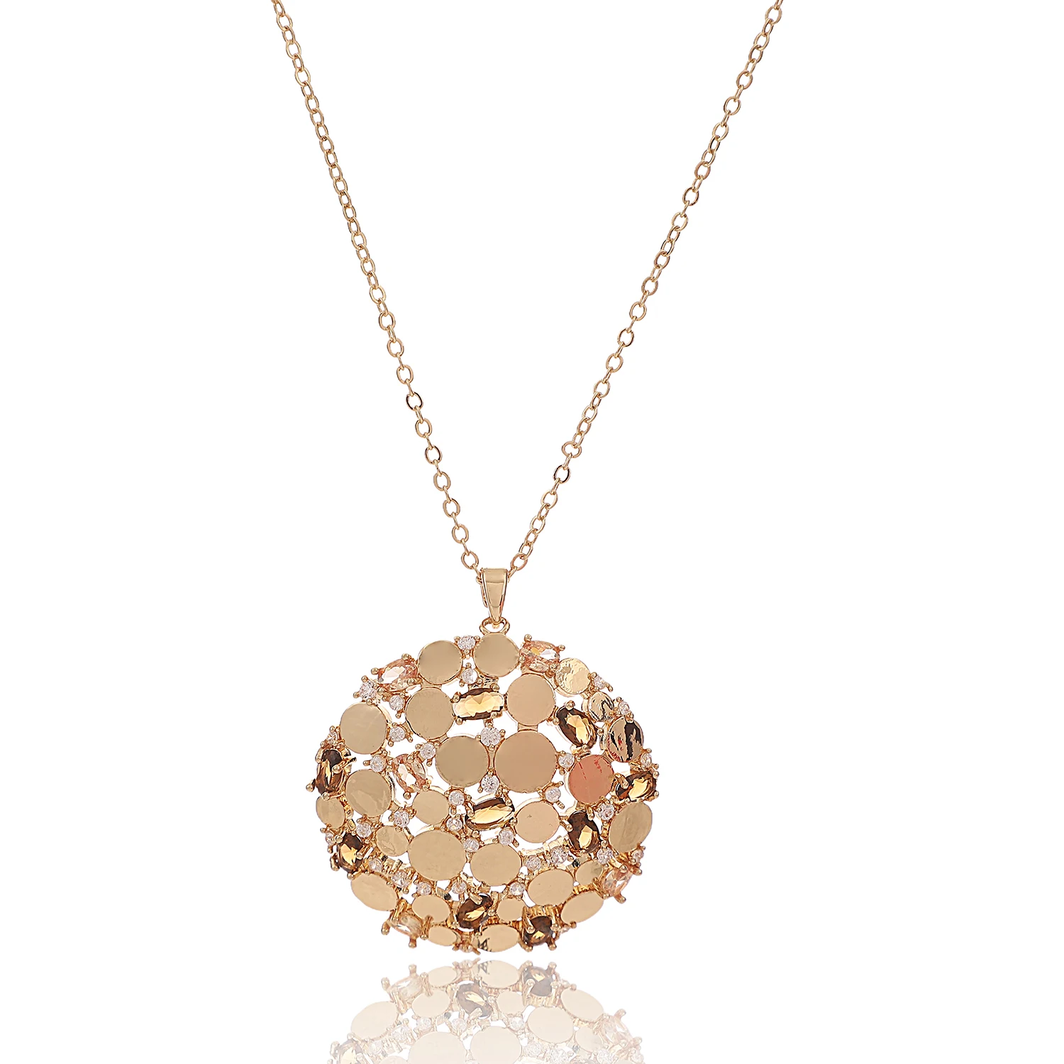 Shinny Round Pendant Sweater Necklace for Women Fashion Jewelry Gift for Girlfriend