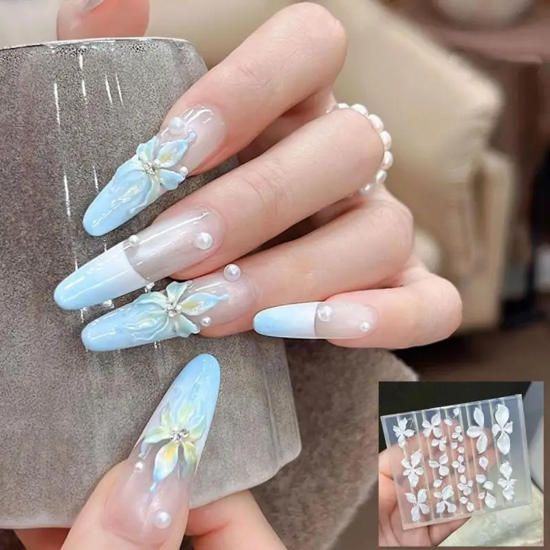 3D Relief Ice Crystal Nail Mold Flower Reusable Silicone Hand Carved Floral Nail Art Jewelry Making Flower Template Decor Tool