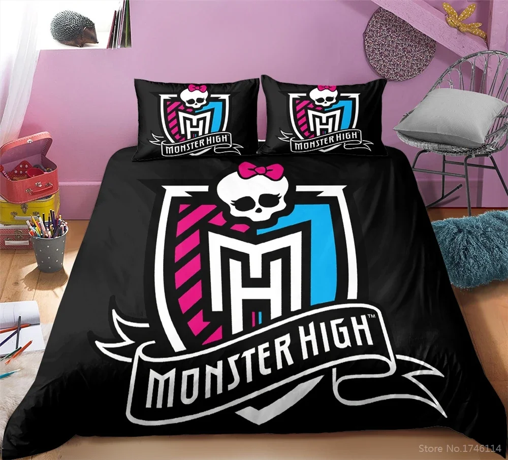 Monster High Frankie Stein Duvet Cover Set 3D Cartoon Printed Bedding Set Queen King Size Comforter Cover with Pillowcase Set