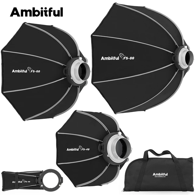 Ambitful FS Series FS40cm/60cm/80cm Octabox de Montagem Rápida Bowens para Iluminadores de Vídeo LED Godox Aputure Sokani