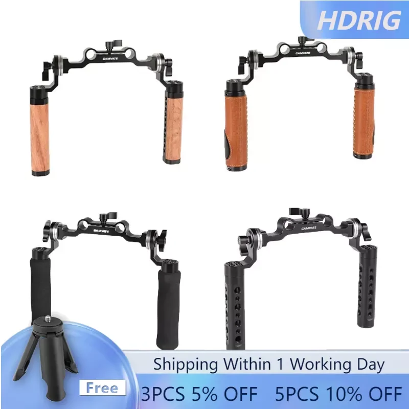 

HDRIG Camera ARRI Style Rosette Handgrips Pair Connection With 15mm Rod Clamp Railblock for Sony Canon DSLR Handle Shoulder Rig