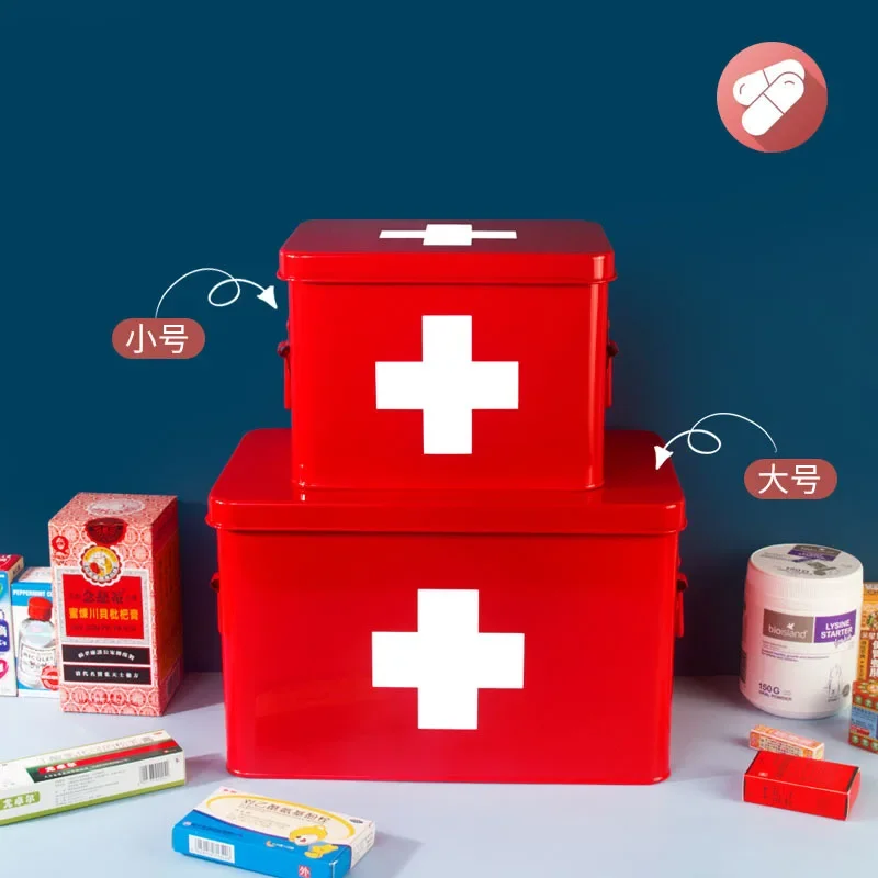 Portable Family Medicine Box Essential Emergency Storage with Handle Metal Material Compact First Aid Container 