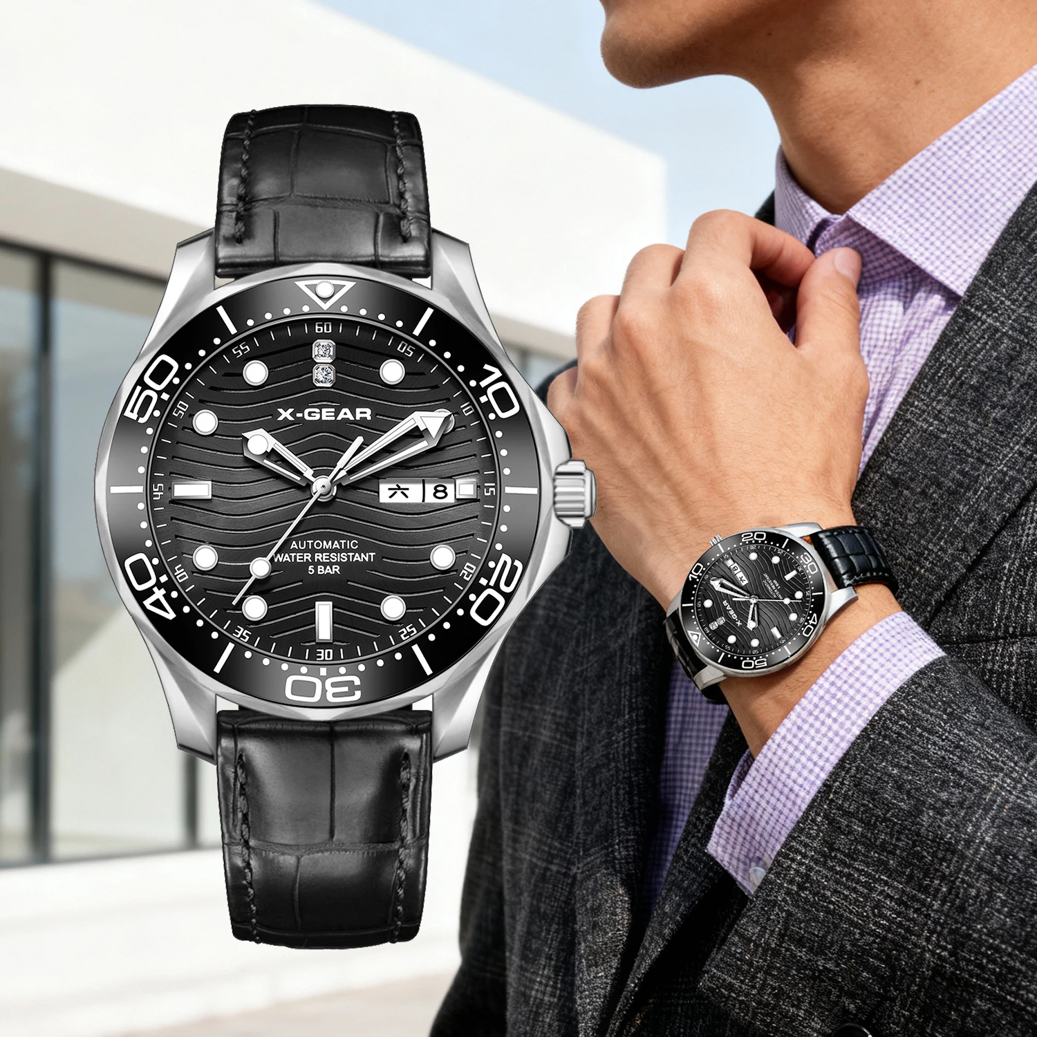 

X-GEAR Men's Watch Business Automatic Mechanical Movement Calendar Luminous Waterproof Wristwatch