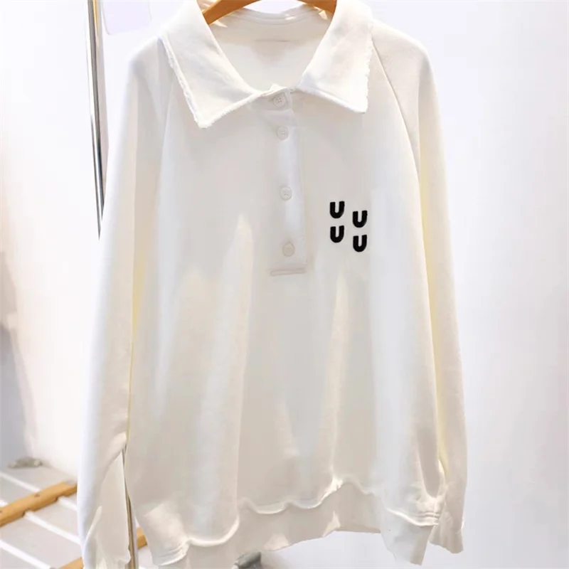 Sweatshirt Polo White Colour M398742 loose fit Sweater Washed Embroidered Letter Casual Simple Top Men and Women  Clothes 2024