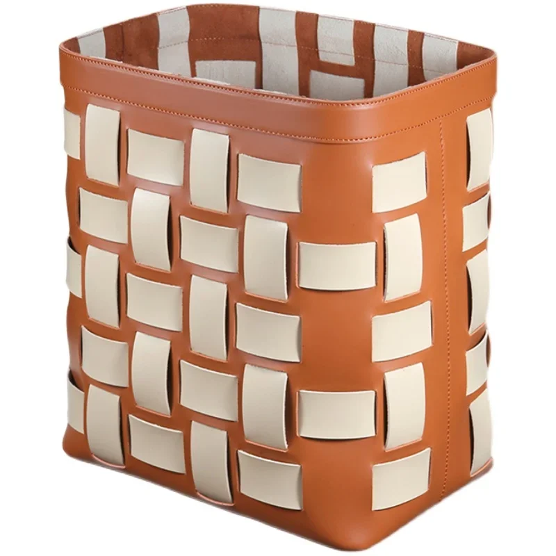 

Nordic Modern and Simple Leather Hand-woven Storage Basket High Sense French Light Luxury Bedroom Dirty Basket Home Organization