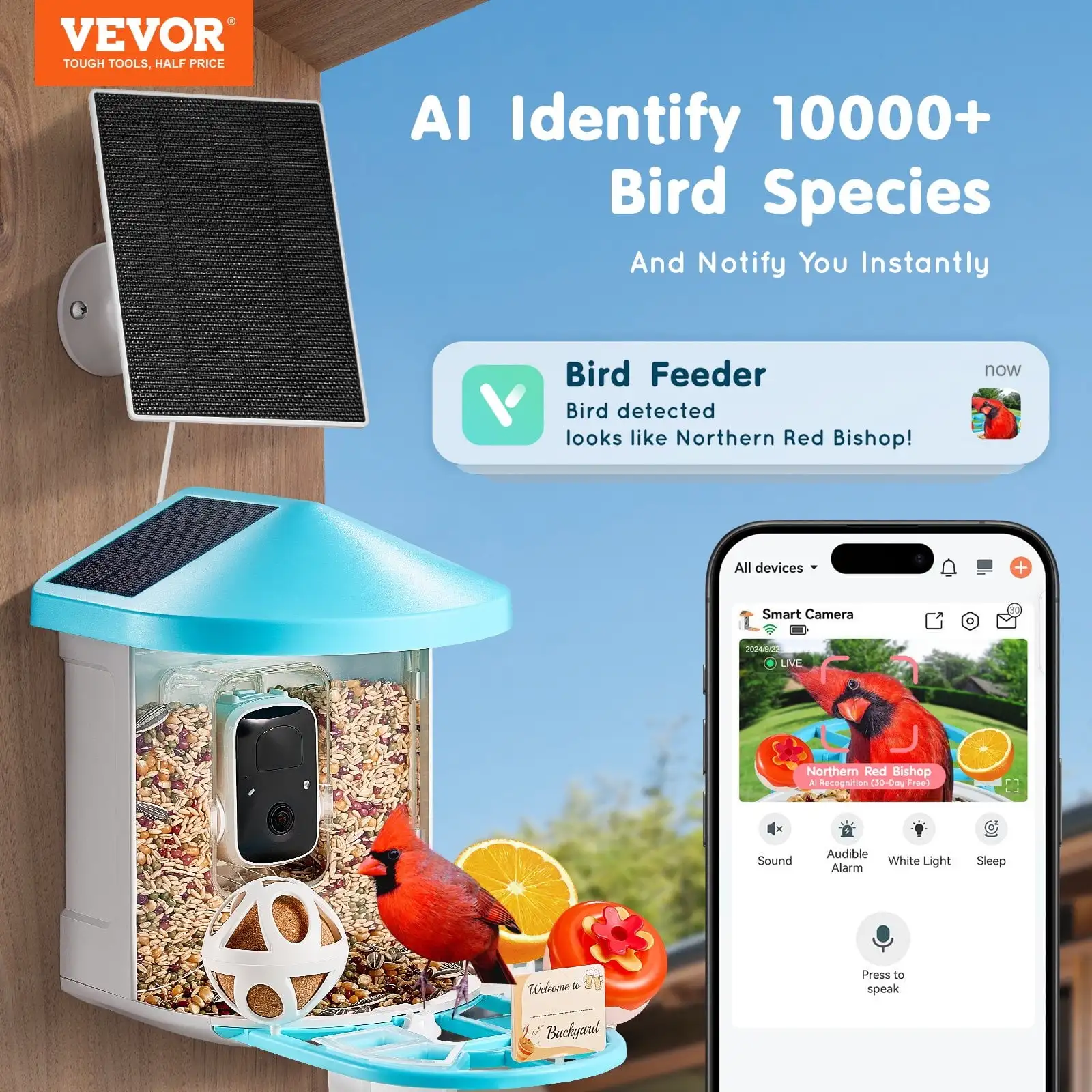 

Smart Bird Feeder with Camera AI Identify 10000+ Bird Specie Solar-Powered