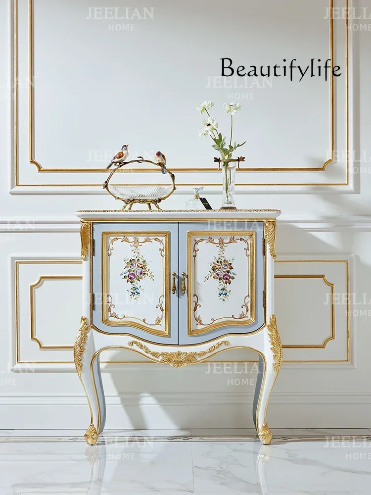 

N European Luxury Living Room Solid Wood Curio Cabinet French Exquisite Romantic Hand-Painted Home Entrance Cabinet