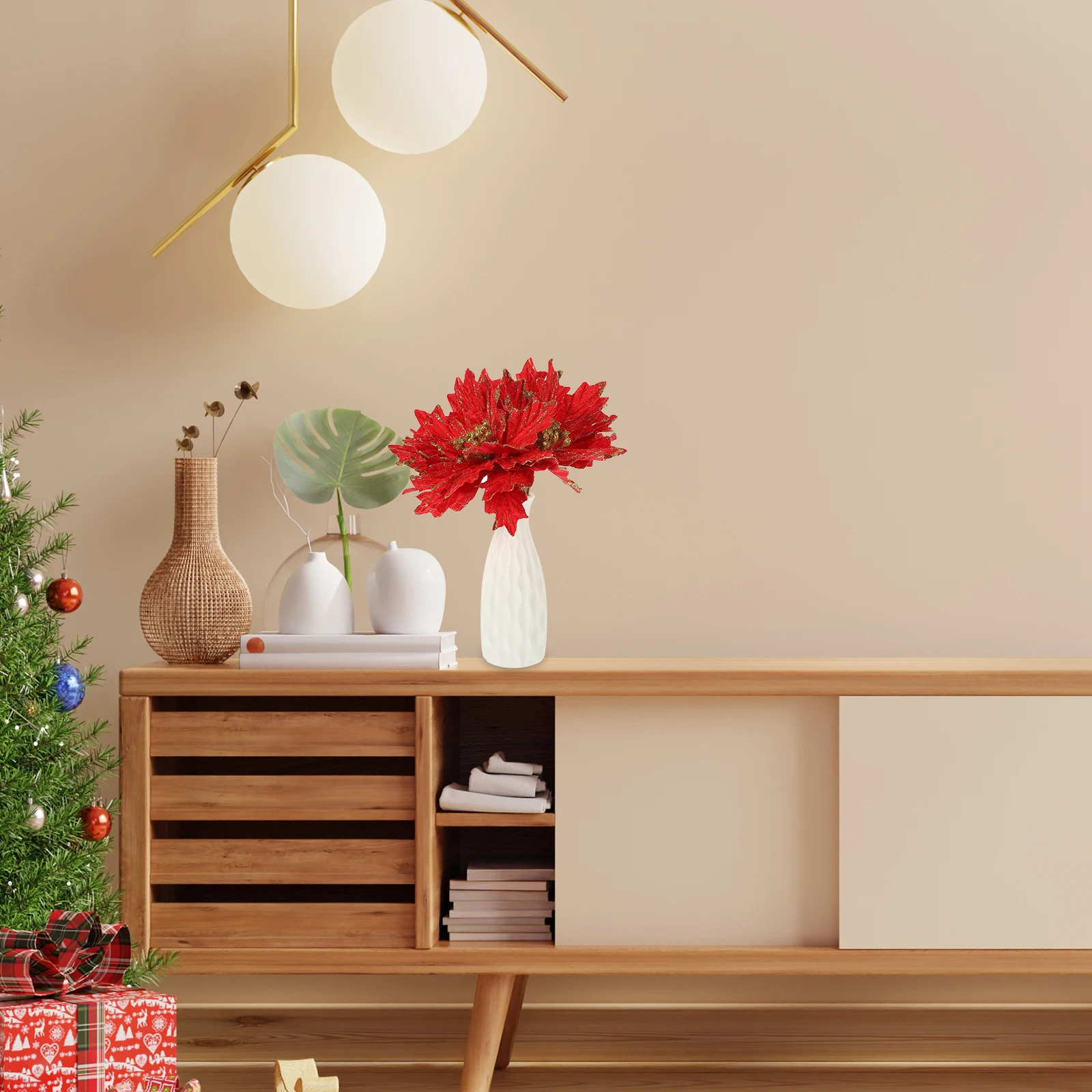 

4Pcs Christmas Decorations Poinsettia Flowers Artificial Red Holiday Decor for Tree Wreaths Centerpiece Festive Home Fireplace