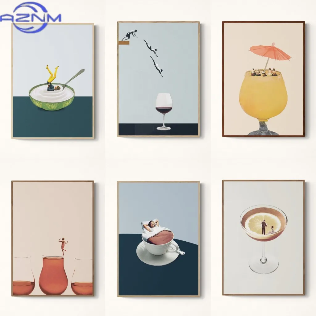 AZNM Vintage Abstract Creative Poster Curiosity Funny Whimsy Canvas Prints Premium Collage Wall Art Dorm Living Room Home Decora