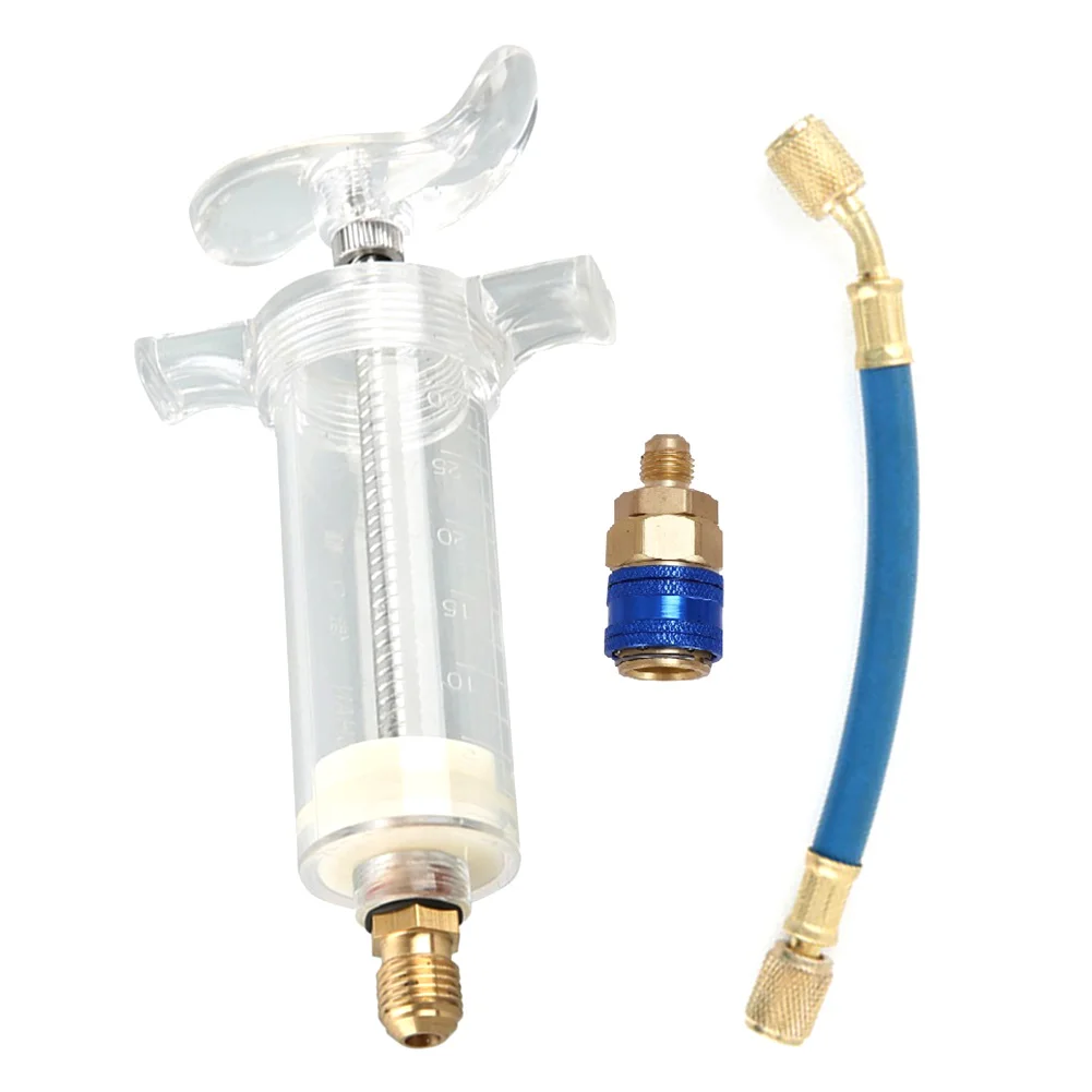 

Car A/C Oil Dye Injector with R-134A Low Side Quick Coupler Adapter 1/4 SAE 30ml Manual Oiler Injection AC Repair Tools