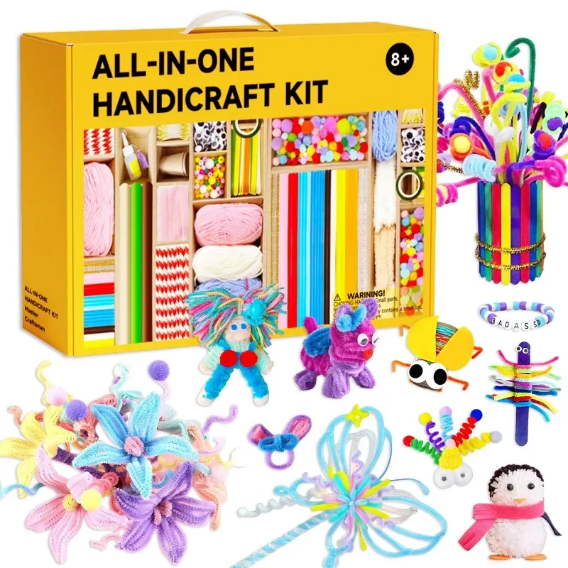 

All-in-One Kids Handicraft Kit 8+ DIY Art Craft Supplies with Pipe Cleaners Pom Poms Beads Educational Creative Making Toy Set