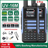 2Pcs Baofeng UV16M V2 15W Ham Radio High Powerful Tactical Walkie Talkie Six-Band Type-C Frequency Copy 999 Channel 2-Way Radios