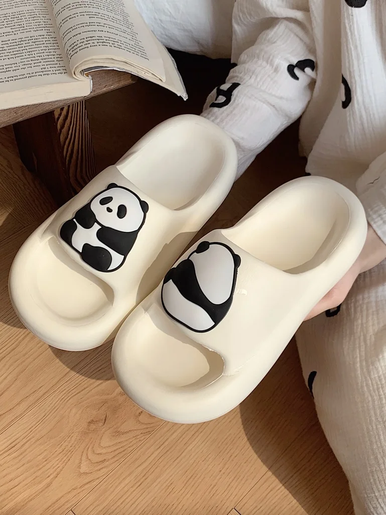 EVA Thick Sole Slipper Women Man Cartoon Cute Panda Slippers Couple Fashion Home Anti-slip Bathroom Slippers Female Summer