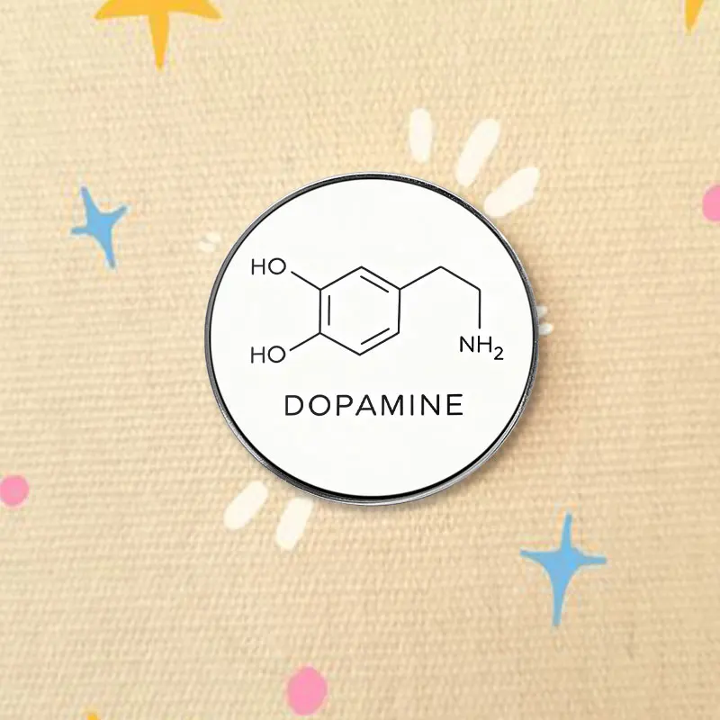 Science Geek Dopamine Molecule UV Printing Badges Chemistry Formula Pin Alloy Brooches Lapel Backpack Jewelry Gifts
