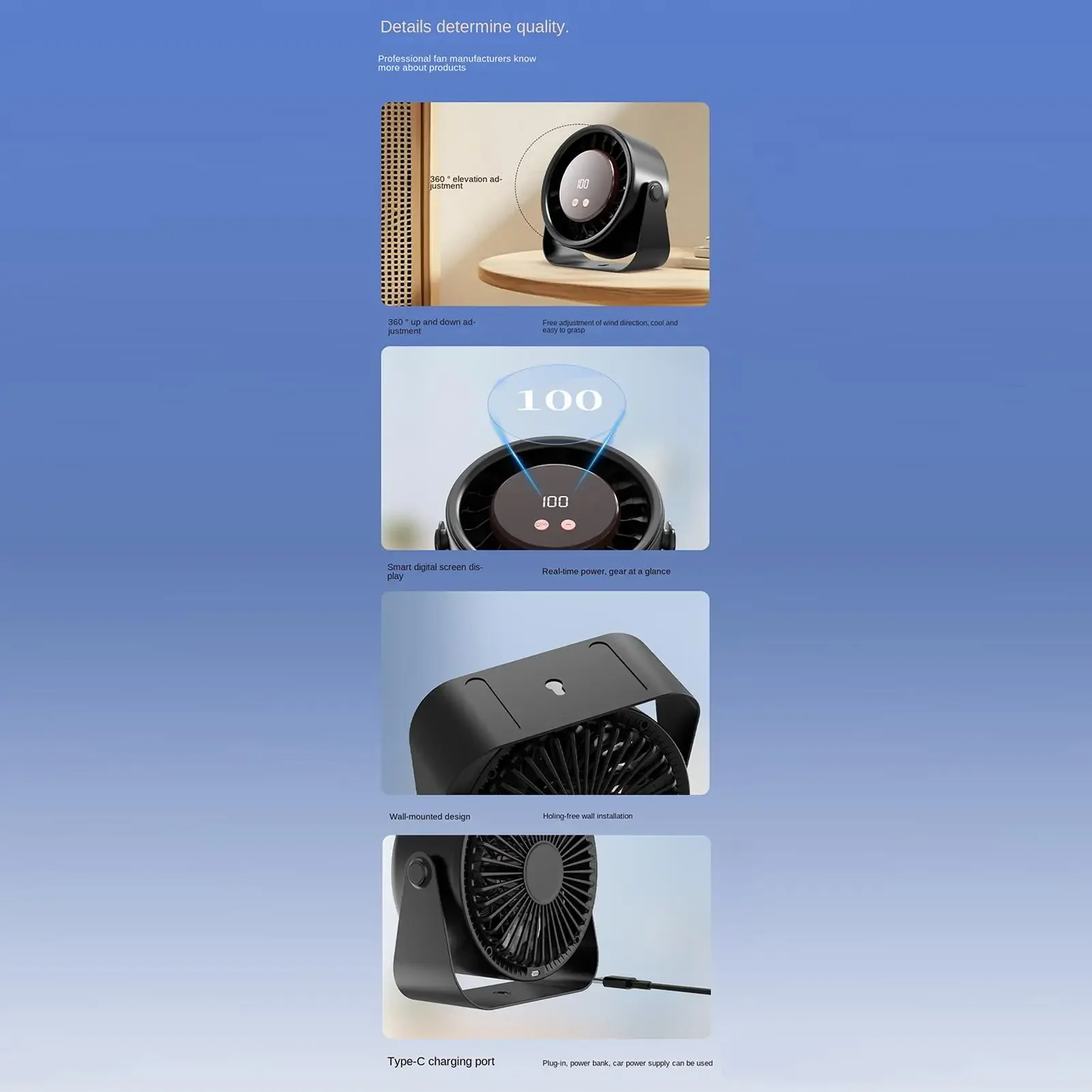 Portable Fan For Travel Rechargeable Quiet Desktop Cooling Supplies Rechargeable USB Desk Fan For Summer Travel Hiking