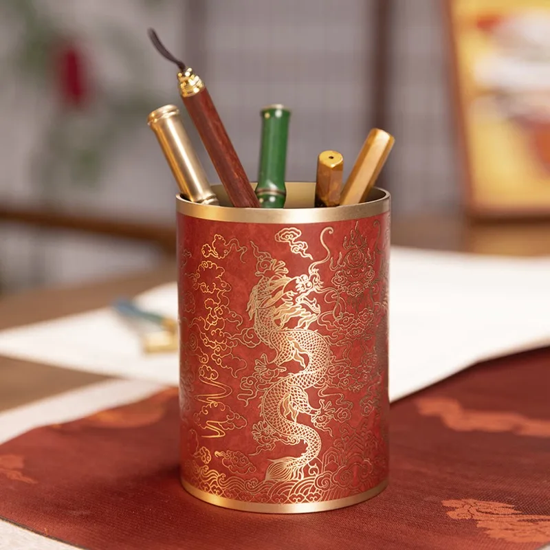 Zhu Bingren Copper Dragon Blessing Brush Pot Creative Desktop Ornament For Study Office Back‑to‑School Gift