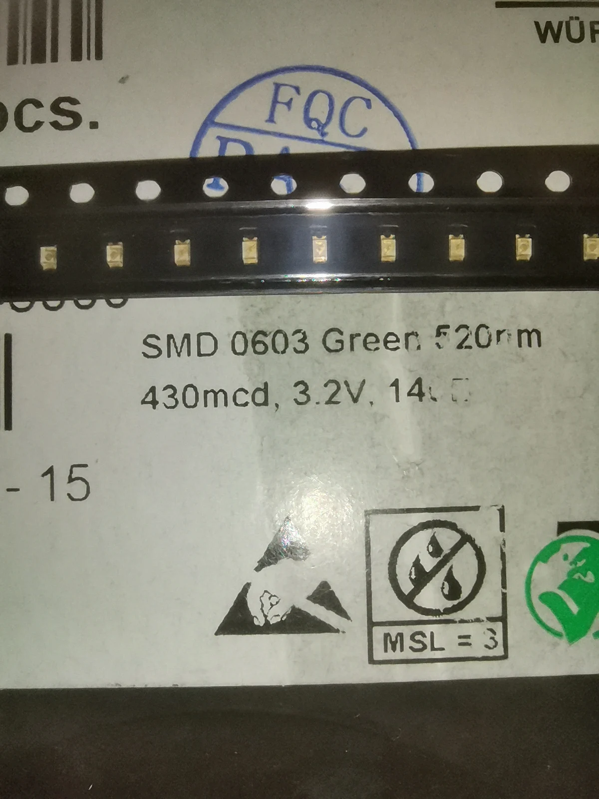 

50Pcs/150060GS75000WE imported 0603 emerald green light super bright LED lamp beads 520nm 430mcd