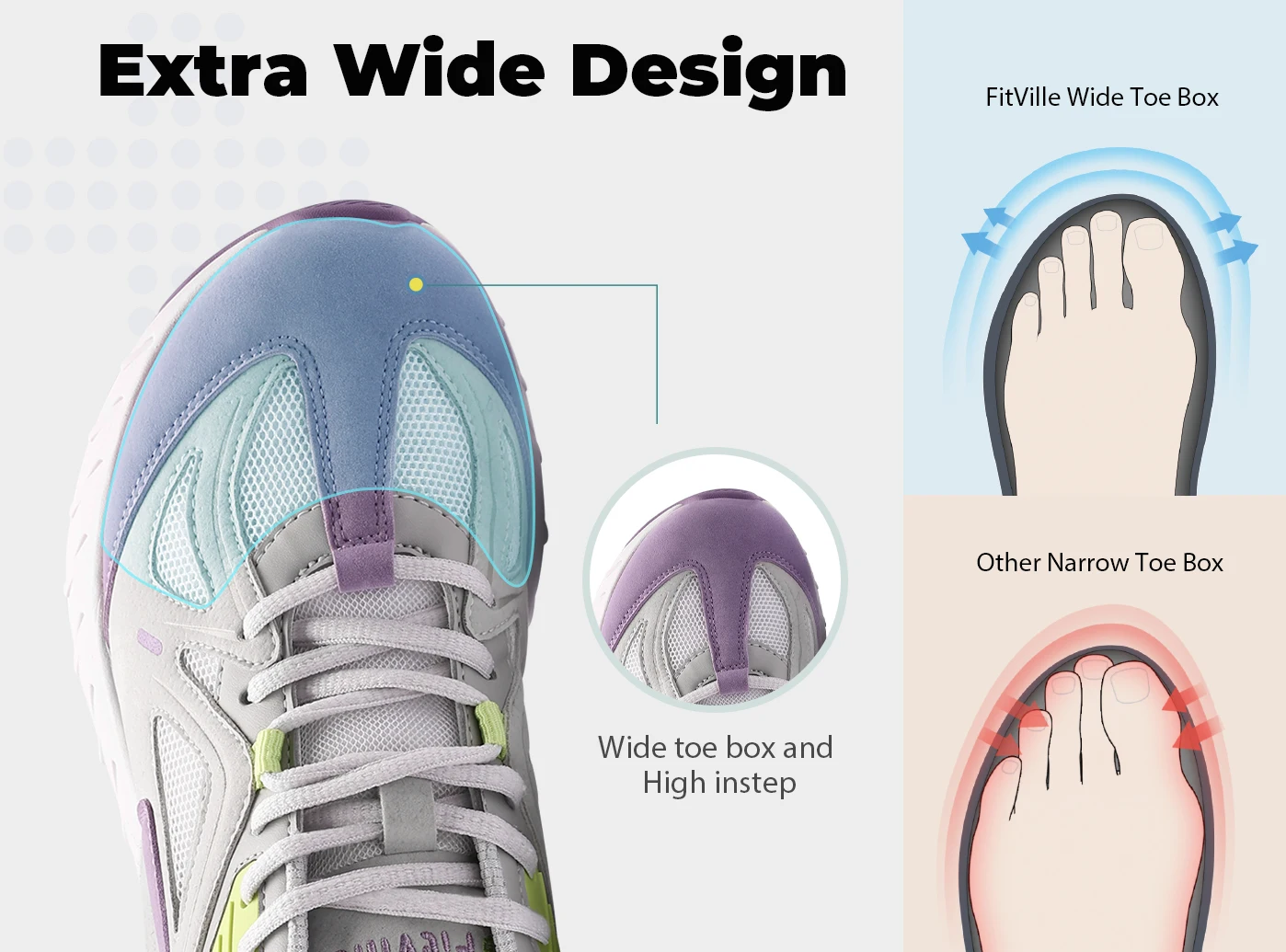 FitVille Women's Extra Wide Width Walking Running Sneakers, Breathable Light Non-Slip Orthopedic Athletic Shoes for Flat Feet, Plantar Fasciitis & Heel Pain Relief