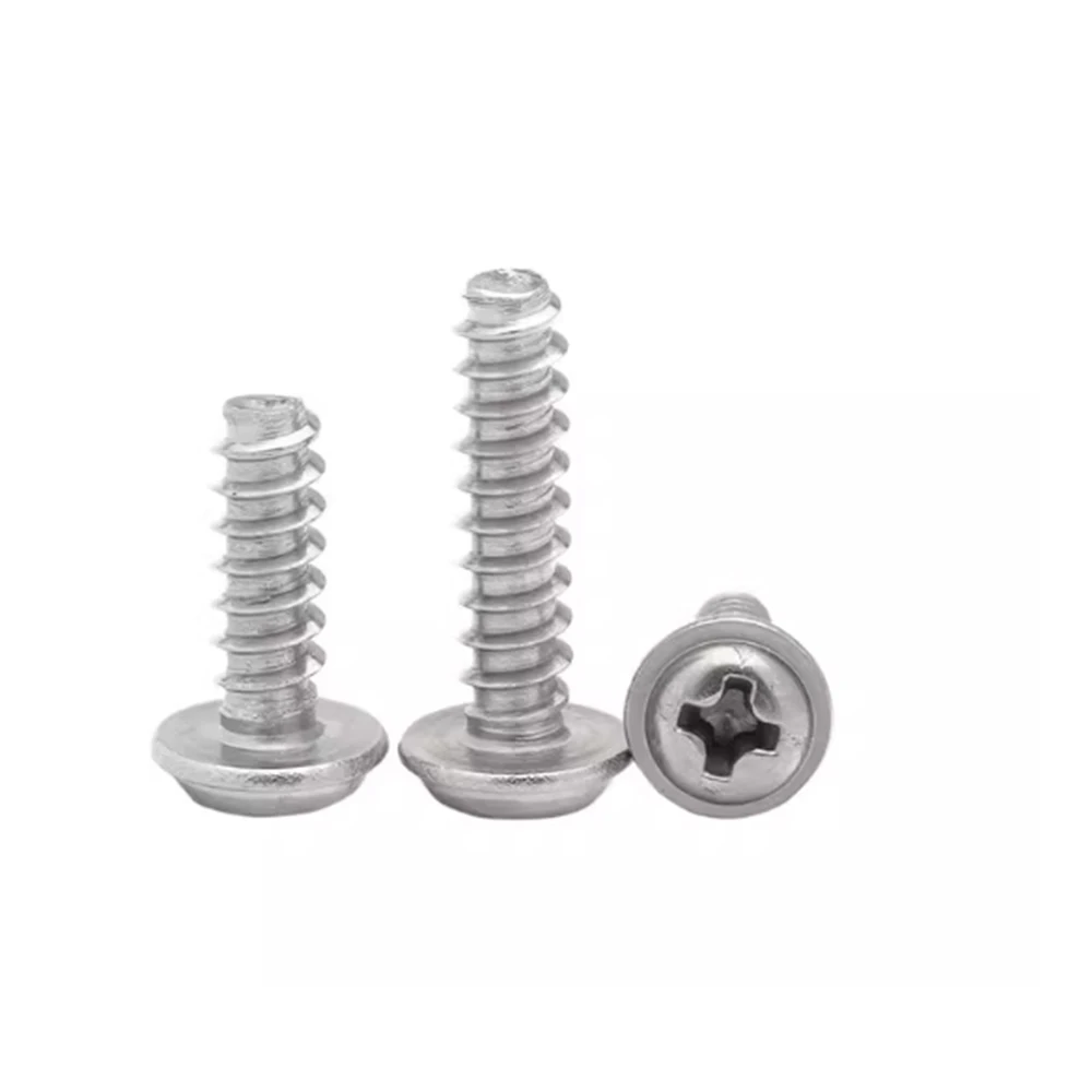 30-100Pcs M1.7 M2 M2.2 M2.6 M3 M3.5 M4 304 Stainless Steel Phillips Cross Pan Round Flat Tail Screw With Washer Bolt