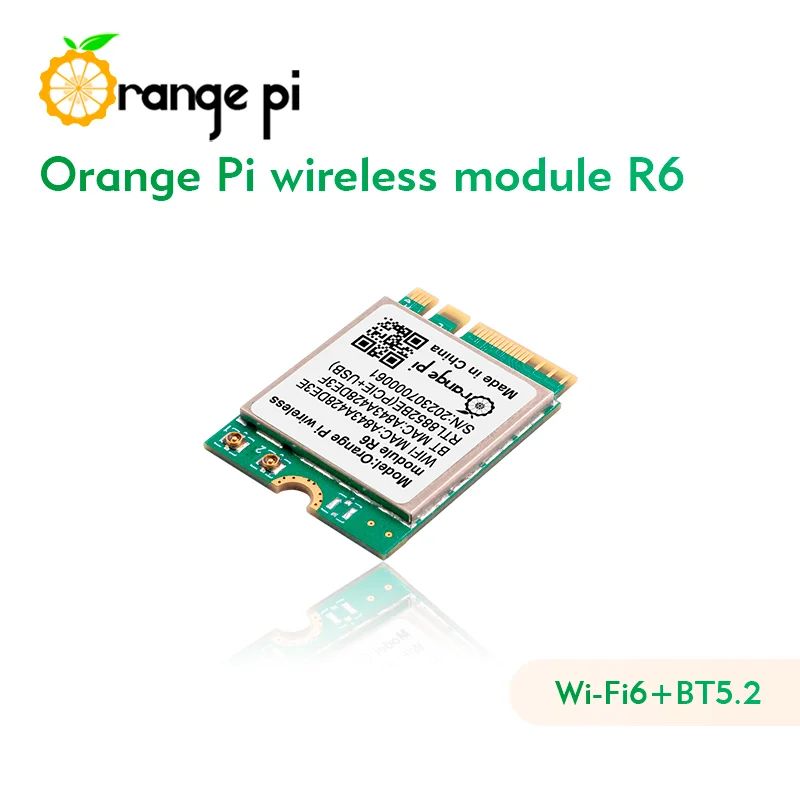 Orange Pi R6 WiFi Module for OPi 5 Plus Board, 2.4G/5G Dual Band Wi-Fi6+BT5.2 with PCIE M.2 E-Key Interface Wireless Module