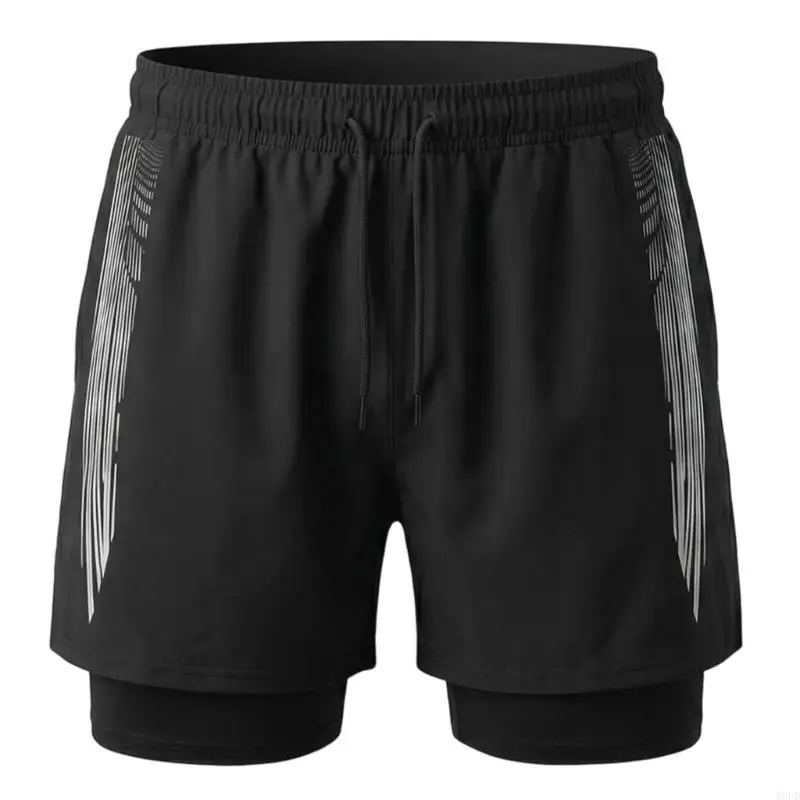 Men's Quick Drying Swim Trunks 2 Layer Beach Shorts Breathable Elastic Waist Fast Dry Bathing Shorts 69HD