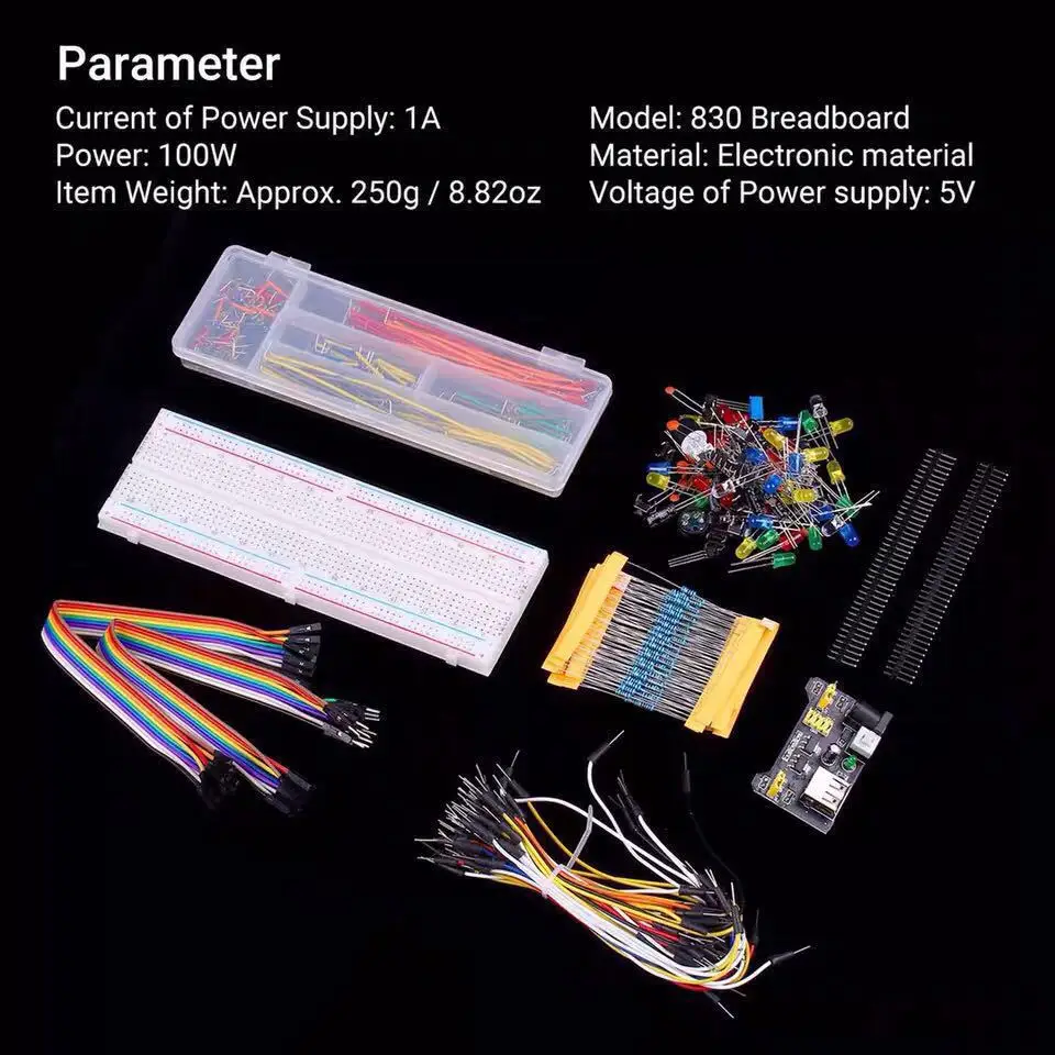 DIY Project Starter Electronic DIY Kit with 830 Tie-points Breadboard for Arduino R3 Electronics Components Kits with Box