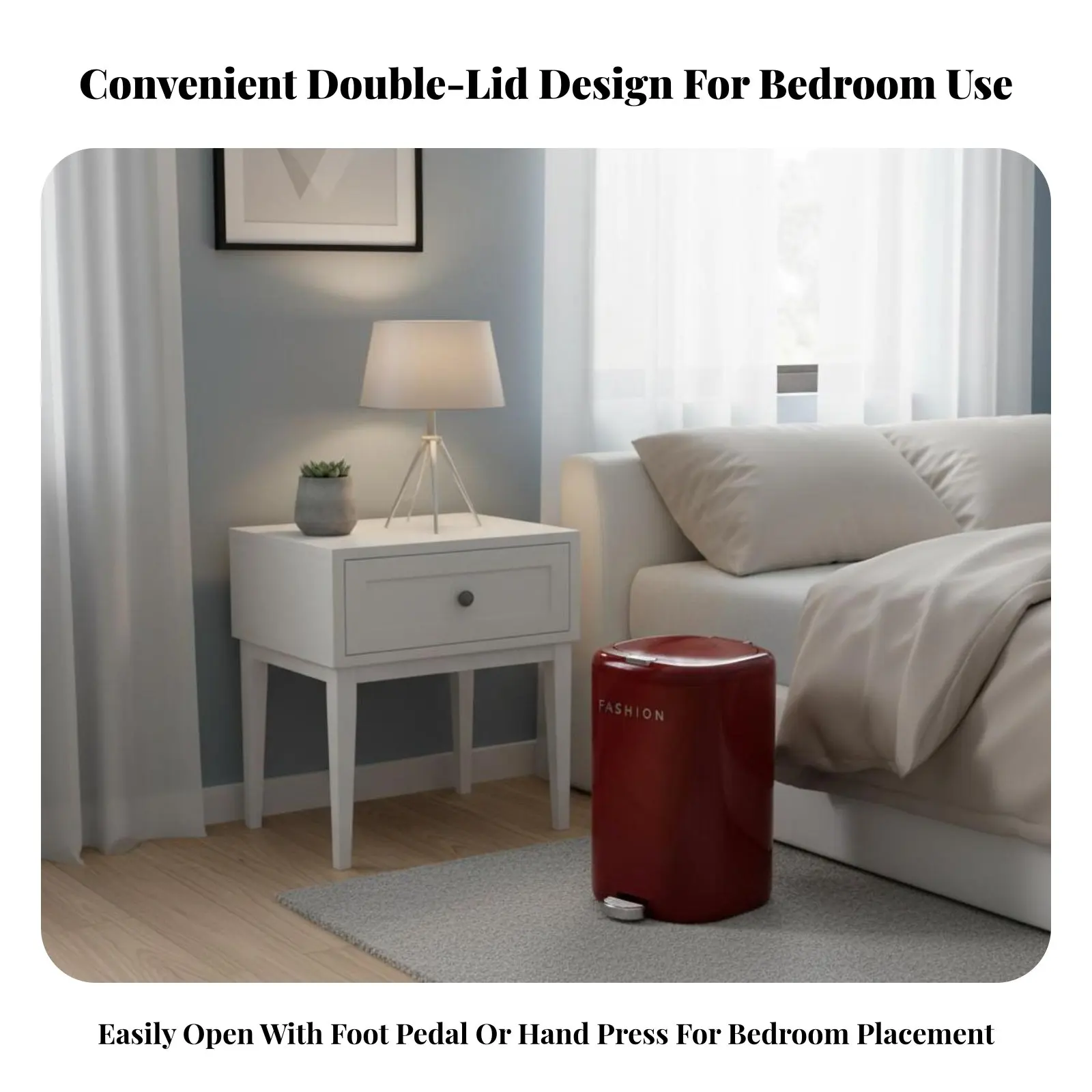 Double Opening Trash Can Hands-Effortless Function Foot Pedal Trash Can Soft Close Waste Bin Large Capacity Lidded Paper Basket