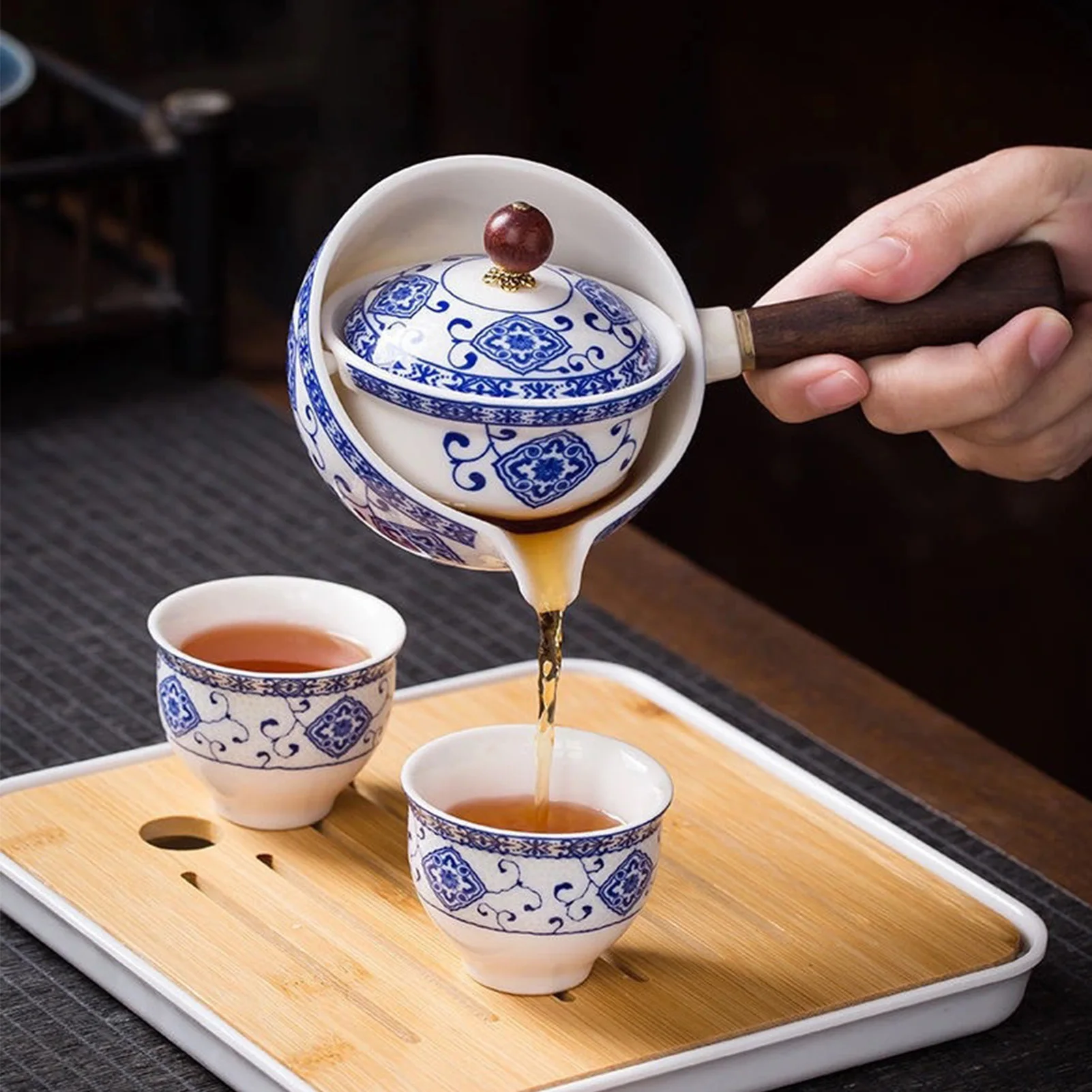 กาน้ำชาเซรามิคจีน Gongfu ชาหม้อ360หมุนถ้วยชงชา Infuser แบบพกพา160Ml ชาจีน Gongfu อุปกรณ์