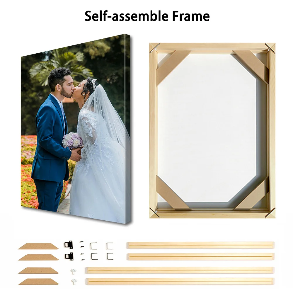 1 Pc Customized Photos on Canvas with DIY Wood Frame or frameless poster,Personalized Custom Photos for Your Lover,family,friend