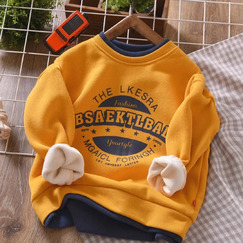 Kids Padded Sweatshirt Winter Boys Girls Fleece-Lined Warm Cotton Pullover Autumn Long Sleeve Sportwear Children's Jackets 4-14Y image 4