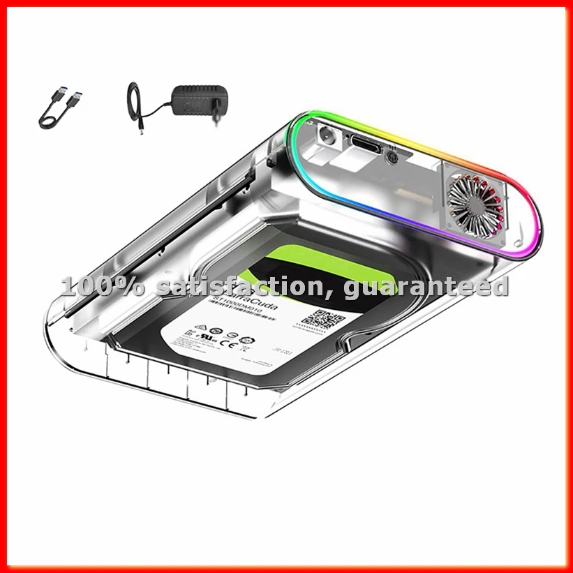 3.5IN HDD/SSD Enclosure Transparent USB 3.0 Type C to External HDD Case Support 28TB SSD RGB Colorful Light US Plug-A31R