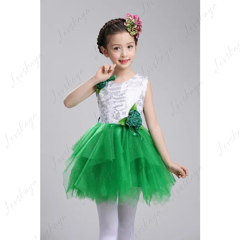 Girls Sequins Tutu Dress New Year Chorus Stage Performance Costume