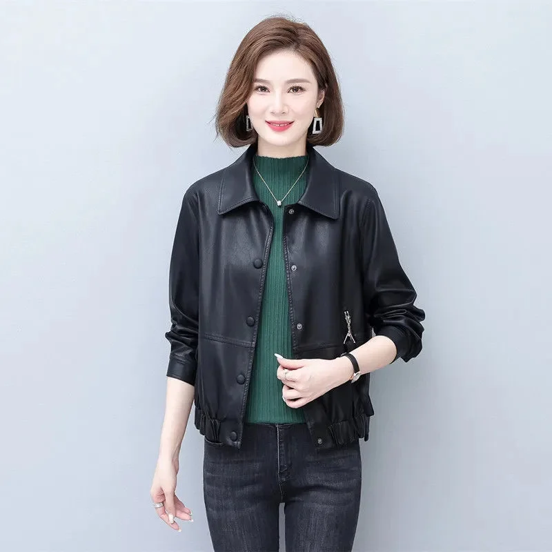 Moda Haining Cappotto di pelle da donna Nuova giacca di pelle di pecora Primavera Autunno Casual Capispalla allentato Cappotto femminile in stile occidentale Top