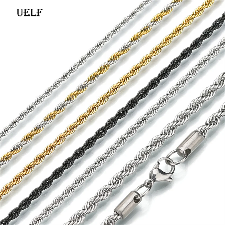 Hot Selling 2/3/4/5/6mm 316L Rope Chain Necklace Stainless Steel Never Fade Waterproof Choker Men Women Gold Color Jewelry Gifts