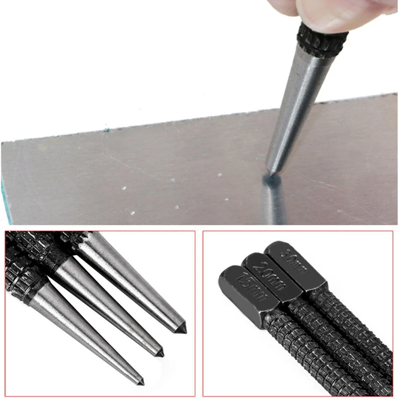 3 Pcs/1 Pc Centre Punch Set Nail Punch Positioning Punch Set Drilling Holes for Breaker Puncher 1/16