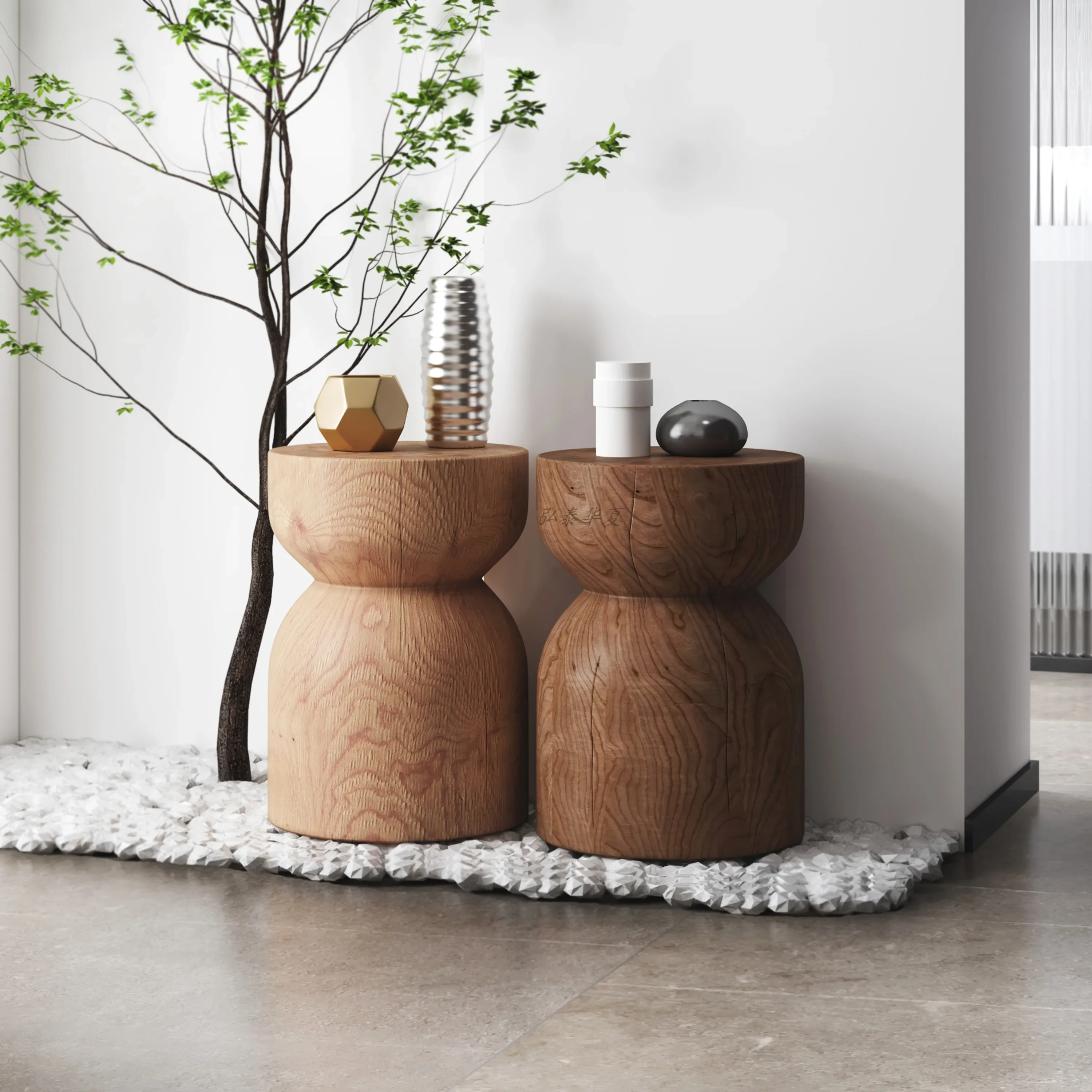 Solid wood pier stool Nordic log pier edge few stump ornament round living room household wooden pier vanity chair  ottoman