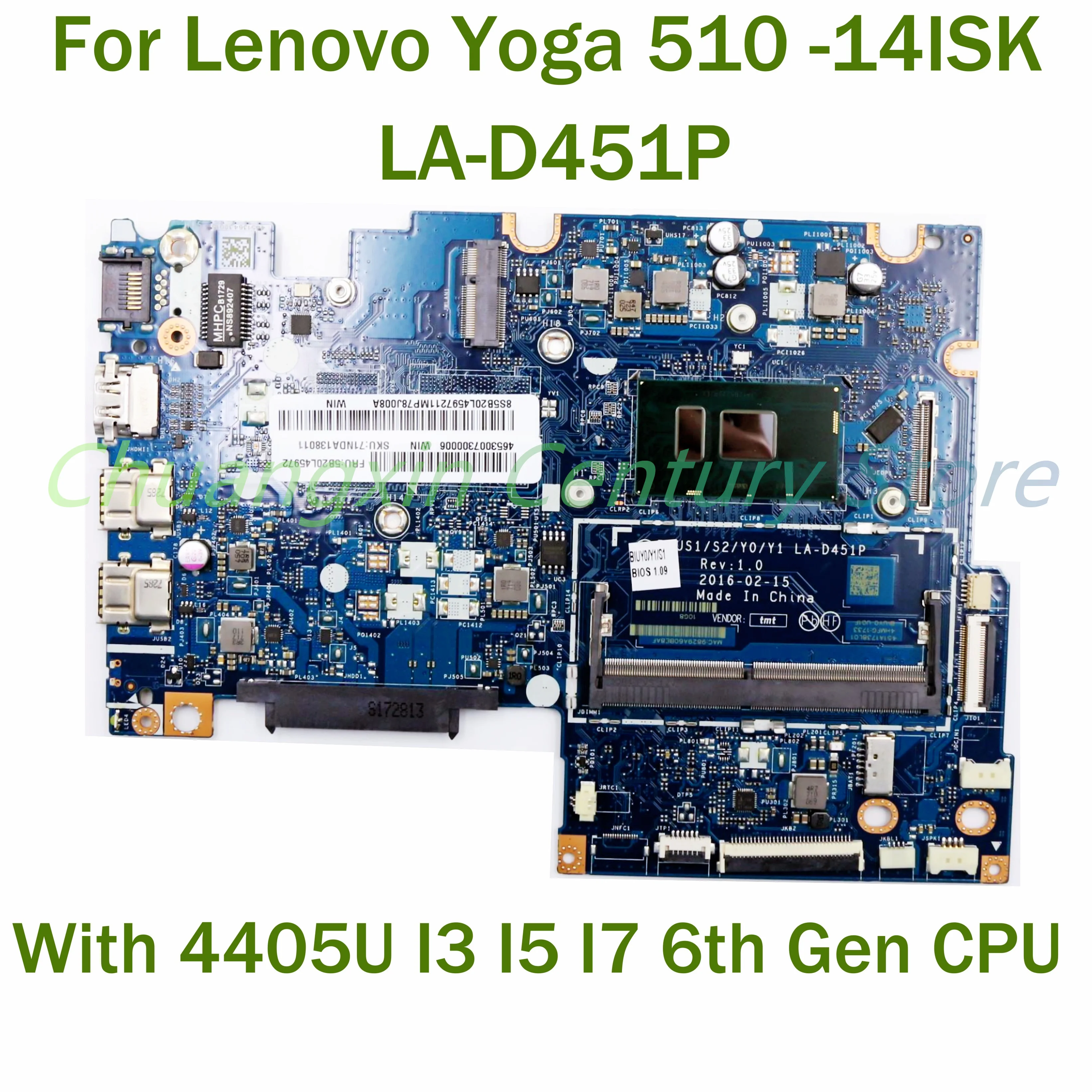 

For Lenovo Yoga 510-14ISK Laptop motherboard LA-D451P with 4405U I3 I5 I7 6th Gen CPU 100% Tested Fully Work